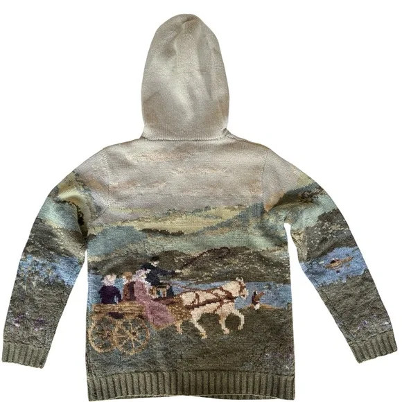 RARE Vtg Ralph Lauren Hand-Knit 100% Lambswool Sweater Dog Horse Carriage Size S - Picture 2 of 12